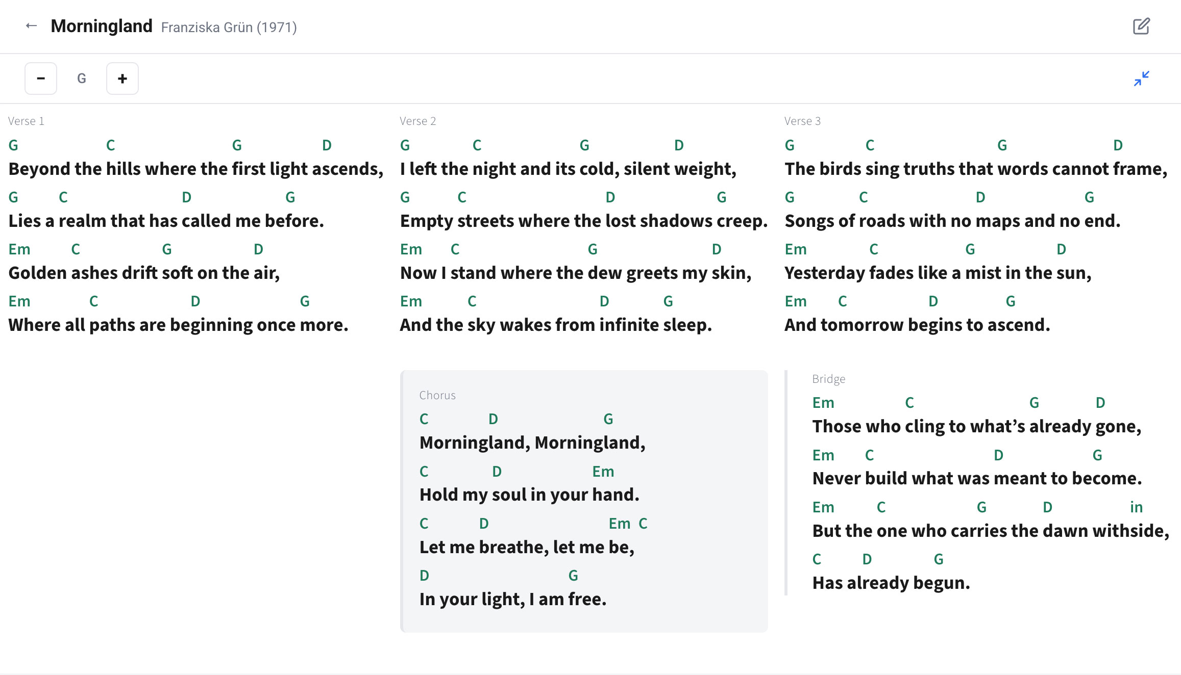 ChordFlow — Song im Fit-to-Screen-Modus
